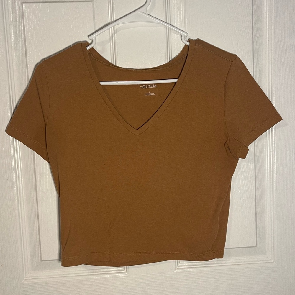 cropped tan short sleeve